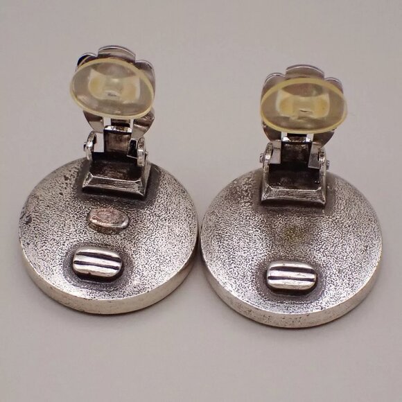 CHANEL Logo Round Button Earrings 99P Clip-On Silver Vintage Accessory 31RJ797 - Picture 5 of 10